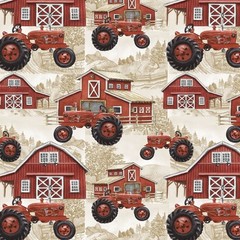 Barns & Tractors – 1 yard price! – Continuous yards available.