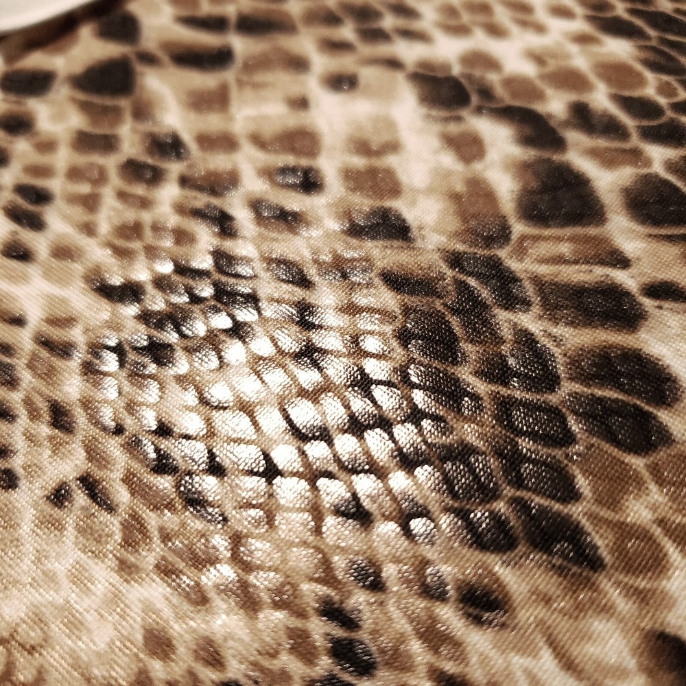 GLOSSY SCALES BROWN TAN SNAKE PYTHON STRETCH SPANDEX FABRIC 58″ BY THE YARD