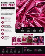 Fuchsia Chrome Mirror Glossy Upholstery Vinyl Fabric faux leather 54″ wide