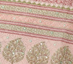 Sushila Vintage Brown Scrap Saree Art Cotton Printed & Embroidered Sari Fabric