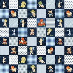 Americana Baby Blue Patriotic Baby Quilt Fabric BTY Michael Miller 44″ Wide