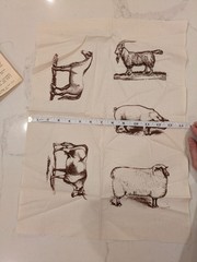 Rare Vintage 1970s Country Quilts Silk Screen Print Farm Animal Fabric For Craft