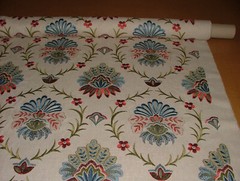 Embroidered Floral Curtain Fabric 0.9 Metres Amadore Poppy Upholstery Cushion