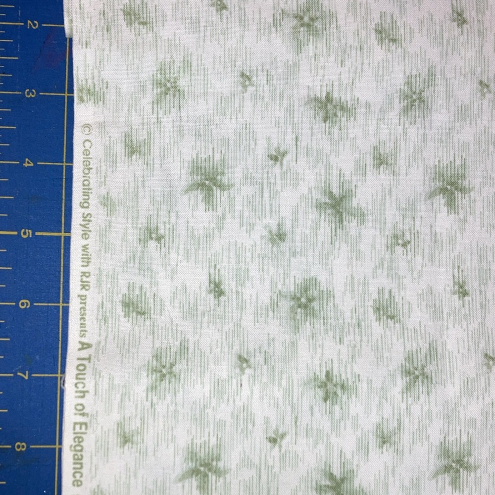 1 Yard. RJR Fabrics Floral Cotton Fabric, Green White, Up to 45” Wide