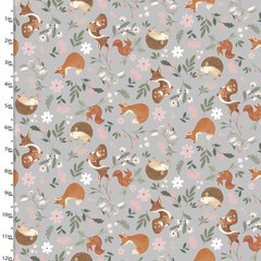 Flannel Fabric | 3 Wishes Baby in Bloom Forest Animal Deer Fox Gray YARD
