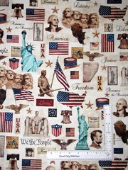 Patriotic Fabric Lincoln Liberty Rushmore Indivisible Cream Cotton by Qt Yard