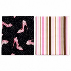 Vintage Fabric Lot Pink Shoes & Pink Brown Stripe Quilting Craft Sewing Remnants