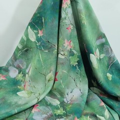 1 yard X 1.4 meter Green Leaf Viscose Fabric Soft Dress Shawl Material Rayon