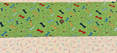 Colorful Dog Bones * on Green * SSI * 100% Cotton Remnant * 8″ x 22″
