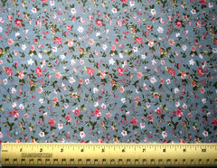 1/4 yard cotton fabric Small Pink White flowers on Blueish Gray background