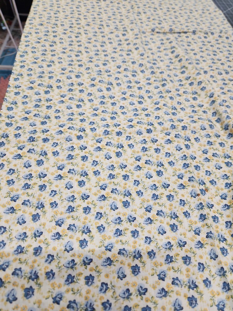 Vintage 100% Cotton Quilting Fabric Baby Blue And Yellow Flowers Tiny 1/2 YARD
