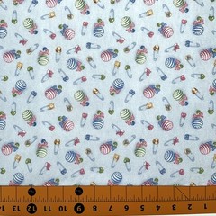 Flannel Fabric | Fabric Traditions Baby Bear Diaper Pin & Rattle Blue | YARD