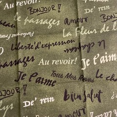 French Words On Green Cotton Fat Quarter 18”x22” New