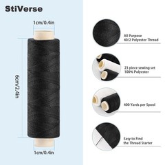 Polyester Sewing Thread Set 6 Spools Black White 400yd Each with Needle Threader