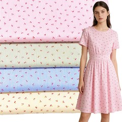 150x50cm Cherry Stripe Breathable Cotton Fabrics for DIY Sewing Summer Clothing