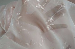 Discount embroidered pink Voile 110″ wide by yard. Semi sheer. Free swatches.