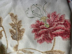 Colefax & Fower “poppy & butterfly” 100% linen fabric sample 23″X17″ red/sienna