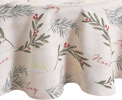 Holiday Tree Trimmings Wrinkle Resistant Fabric Christmas Tablecloth, 70″, Round