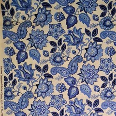 Blue Jacobean Floral Paisley White Cotton Fabric By The Yard CHARLETTO-C9755