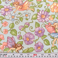Vintage Cranston Fairies & Flowers Blue Cotton Fabric FAT EIGHTH 9″ x 22″
