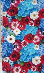 USA Patriotic Packed Red White Blue Floral by Timeless Treasures bty
