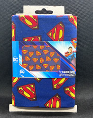 DC Superman Toss Logo Cotton Fabric 1 Yard Cut Blue/Red/Yellow Up to 45″