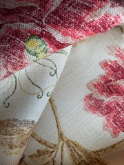 Colefax & Fower “poppy & butterfly” 100% linen fabric sample 23″X17″ red/sienna