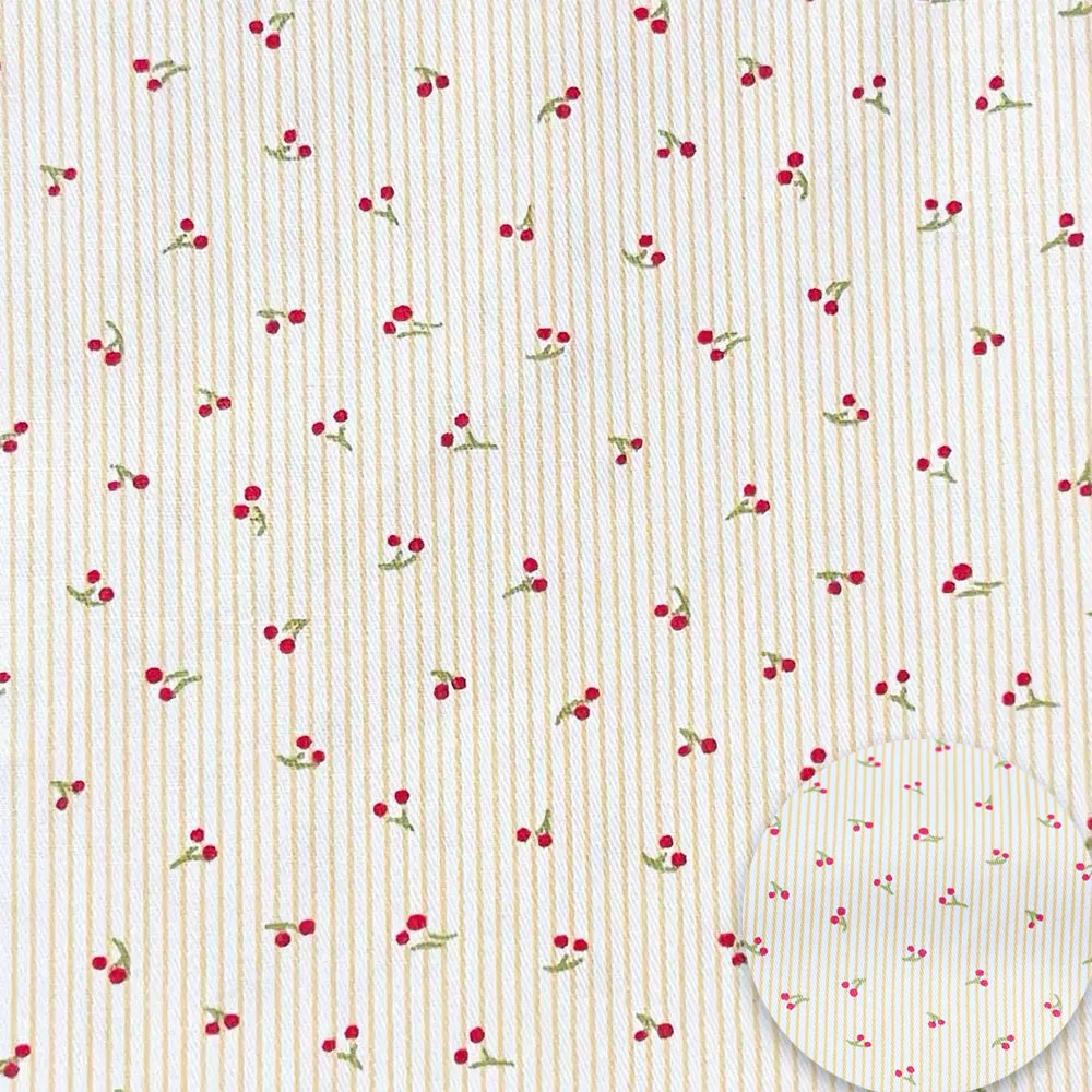 150x50cm Cherry Stripe Breathable Cotton Fabrics for DIY Sewing Summer Clothing