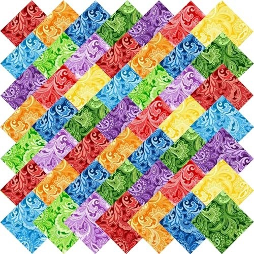 Vibrant 12×12″ 50-Piece Paisley Cotton Fabric Squares for Quilting & Crafts