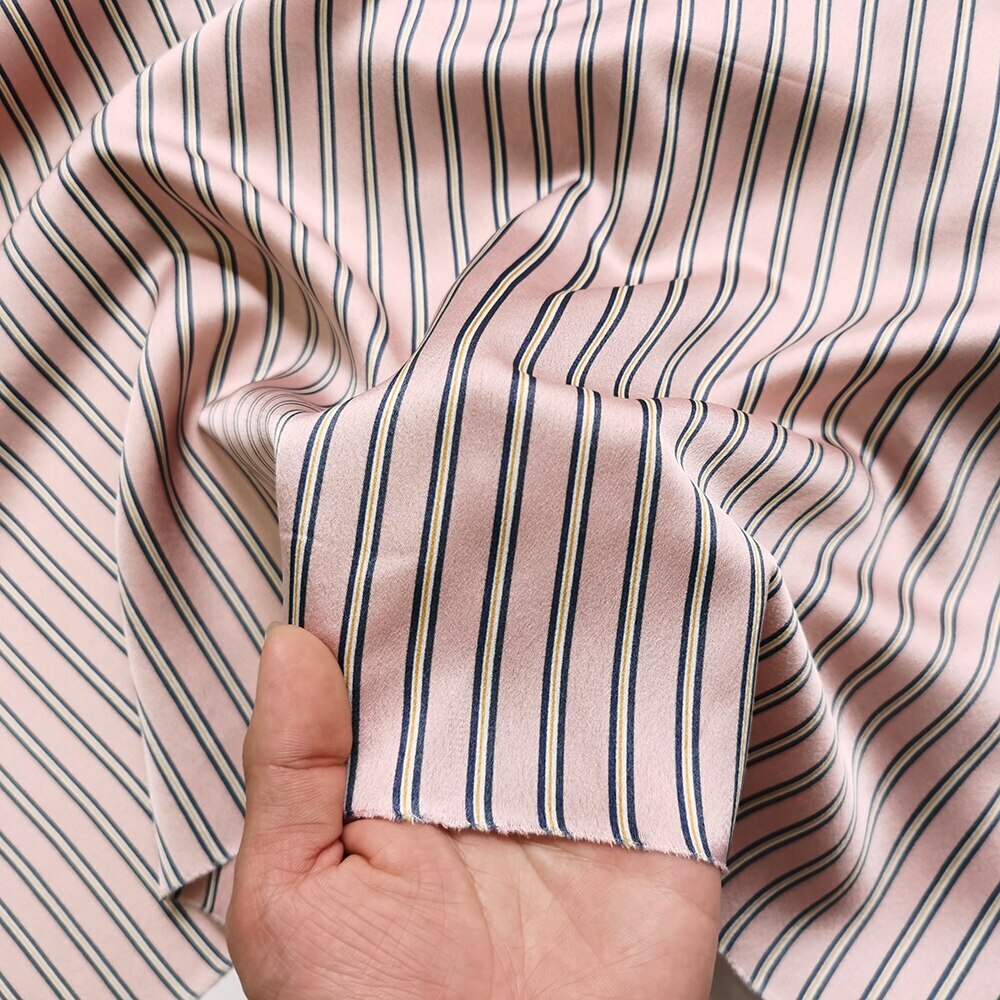 1 yard X 1.48 meter Pink Striped Material Crepe Satin Charmeuse Fabric For Gown
