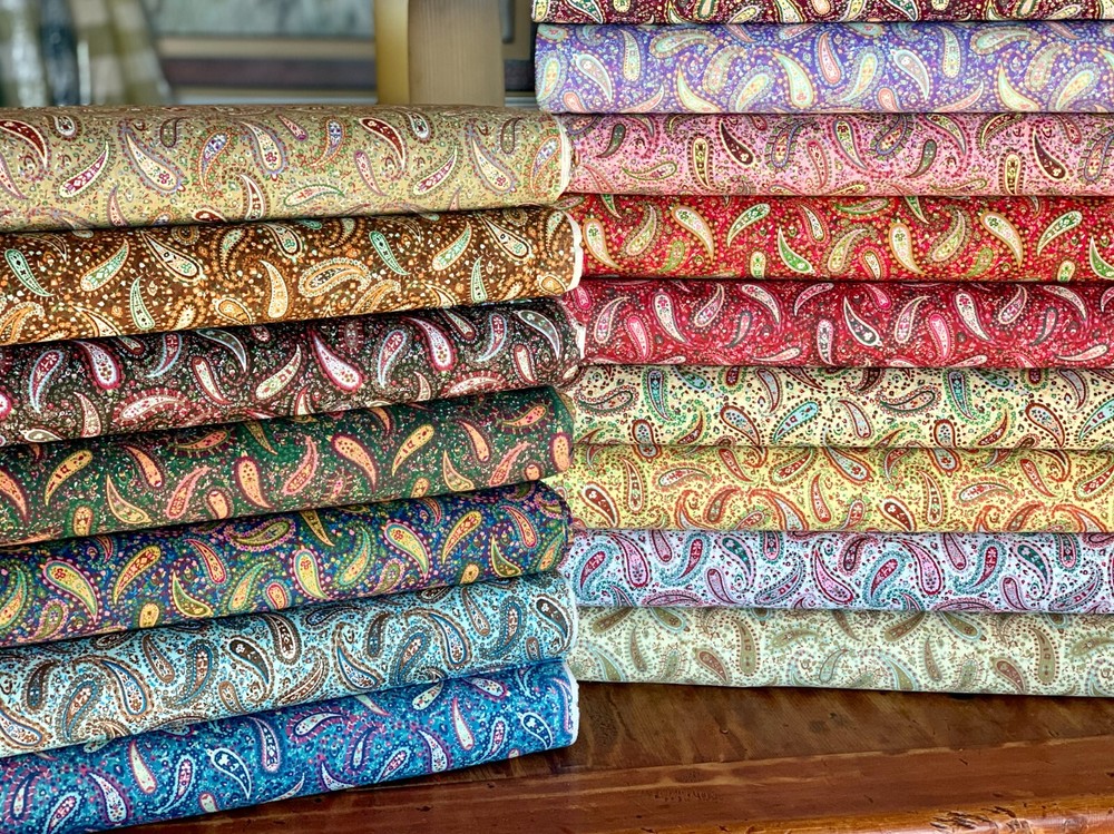 Cotton Paisley Fabric by the yard, Bandana Fabric, Quilter Cotton, in 16 Colors