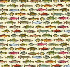 “The Lure Of Fishing” Lake Fish, Fishing Fabric-100%Cott 1 yd*BTY*Buttercream