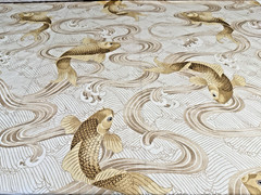 Schumacher Oriental Fish KOI POND Cotton Linen Fabric Golden Brown Tan RARE 4Yd