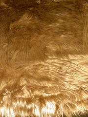 Golden Brown Faux Fur Fabric Remnant Uneven Cut Shaggy Long Pile 65″x55″