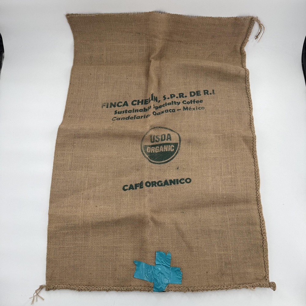 Finca Chelin Coffee Bean Burlap Sack Beige USDA Organic Mexico Decor Crafts
