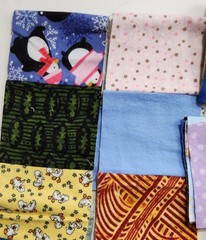 Scrap Lot of Flannel Squares (56) 4.5″ x 4.5″ & (2) 20″ Strips Mostly Kid Prints
