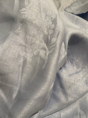 100% Flax Linen Jacquard Floral Fabric – Light Silver Gray White – Medium Weight