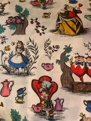 Alice in Wonderland Scrap 12″x 21” Cotton Fabric Fat eighth Cat Queen Mad Hatter