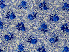 Unknown Mfg Blue Floral Print On White 42″x68″ Sewing Fabric