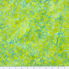 1 Yard Cut of Lunn Fabric Lopsided Square Batik 100% Cotton 1885 Lime Green Blue