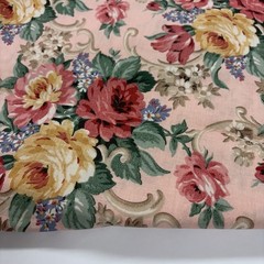 Vintage Large Floral Flowers Pink Cotton Fabric 1997 USA 20”