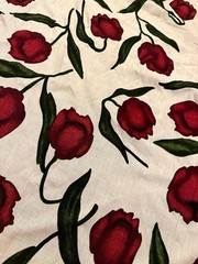 Floral Print Linen Fabric Red Green 100% Flax 56″ Wide By Yard