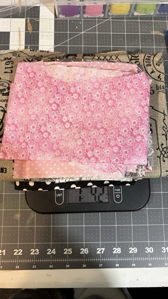 Pink Floral Fabric Scraps Lot – Black White Gray Beige Prints, Sewing Theme