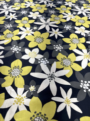 Yellow Gray Beige Mo Floral Black Cotton Fabric Heritage Collection BTHY #41