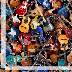 Guitar guitars Music 3359 Crowded Timeless Durable Cotton Fabric BTY