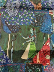 Vintage Rayon Fabric Indian Pictorial Pichwai Krishna Colorful 3.4 Yards
