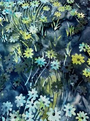 Batik Assorted Blue And Green Flowers Fat Eighth 9×21