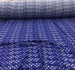 Challis Rayon Apparel Fabric Blue White Black Geometric E320