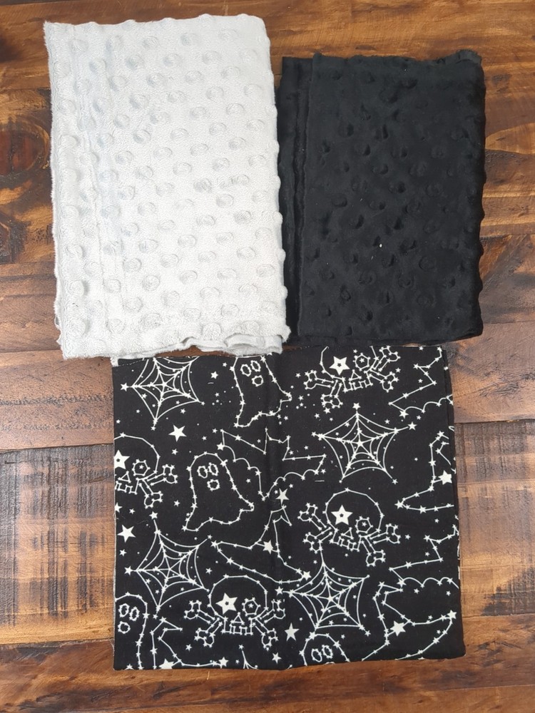 Lot of Halloween Fabric, black and gray, ghost, witch hat, skulls, spiders, 7oz