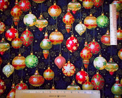Kaufman Fabric By Yard Holiday Flourish Ornaments Gold Black Xmas Cotton 22 B